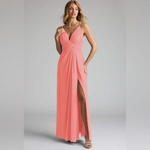 Azazie Maren Allure Bridesmaid Dress Coral Size 6 Small Formal Maxi Evening New